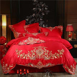 Purple Red Luxury Oriental Embroidery Egyptian Cotton Royal Bedding Set Queen King size Bed Duvet cover Bed sheet set pillowcase