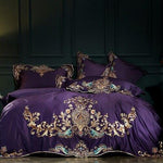 Purple Red Luxury Oriental Embroidery Egyptian Cotton Royal Bedding Set Queen King size Bed Duvet cover Bed sheet set pillowcase